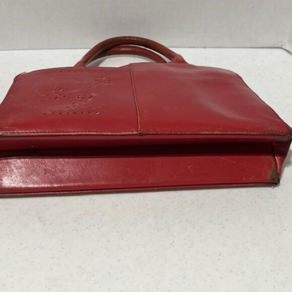 VTG Radley Red Leather Multicompartment Handbag Scottie Dog Logo Floral - Picture 5 of 16